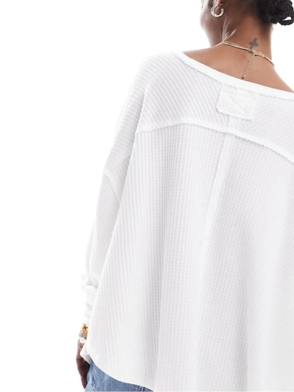 We The Free Coraline Thermal Top Oversized Waffle Knit Asymmetrical Top Size Sm